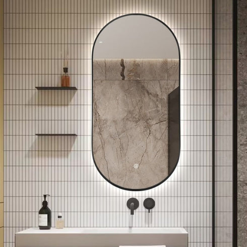 Sarkis Frameless Backlit LED Oval Bathroom Mirror with Touch Switch & Anti-Fog