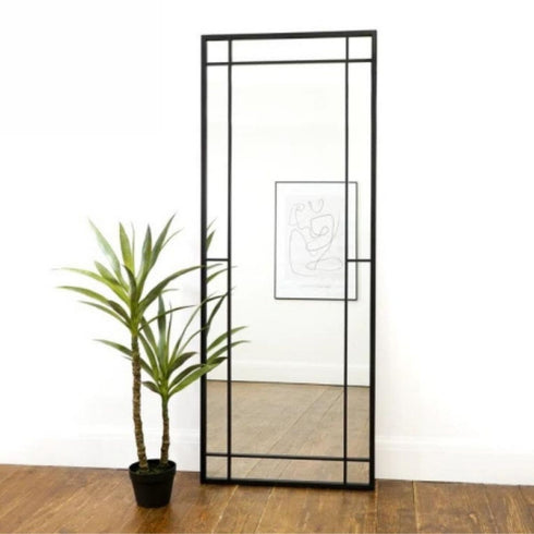 Mica Full Length Black Wall Mirror - Industrial Grid Rectangular Mirror
