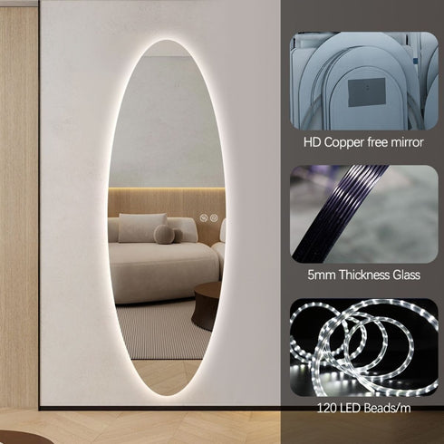Tamworth Frameless Oval LED Wall Mirror - Tricolour Dimmable Glow Mirror
