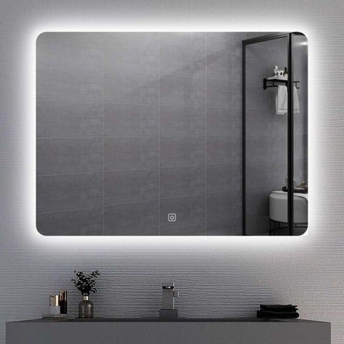 Ekaterina Rectangular Frameless Backlit LED Bathroom Mirror with Touch Switch