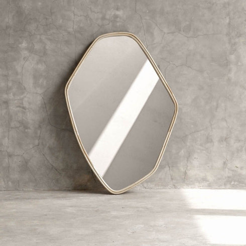 Indra Natural Rattan Pebble Wall Mirror - Organic Shape Light Beige Decorative Mirror