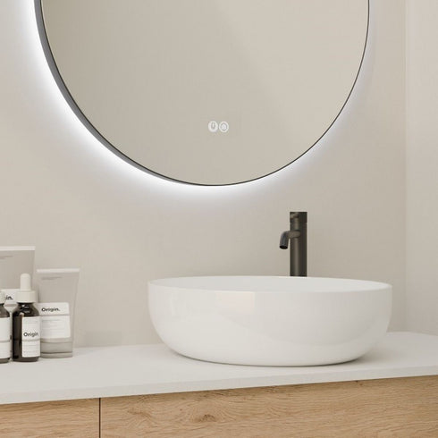 Meeray Framed Anti-fog LED Gunmetal Round Bathroom Mirror with Optional Bluetooth Speaker