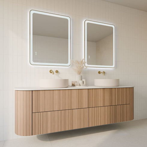 Taylor Anti-Fog Frontlit & Backlit LED Bathroom Mirror - Brushed Gold Frame with Optional Bluetooth Speaker