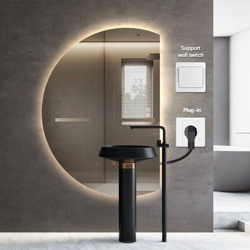 Kirribilli Frameless Right Cut Moon Anti Fog Backlit LED Wall Mirror