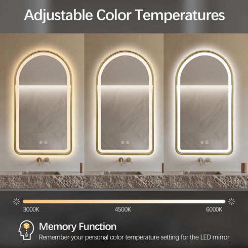 Byron Arched Frosted LED Gold Wall Mirror