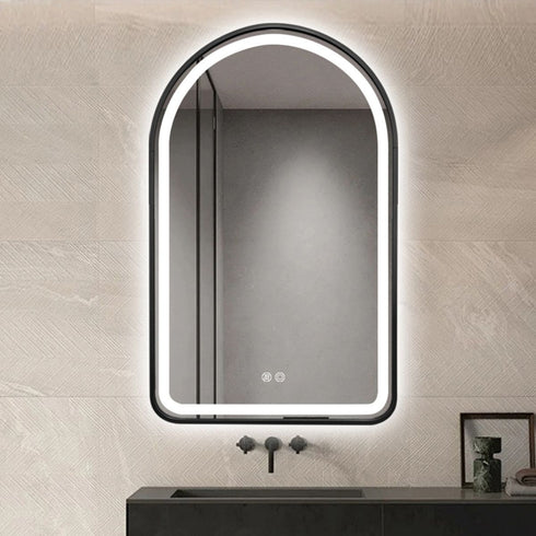 Byron Arched Frosted LED Black Wall Mirror