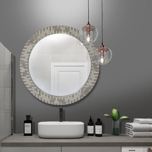 Airlie Mosaic Grey Round Wall Mirror