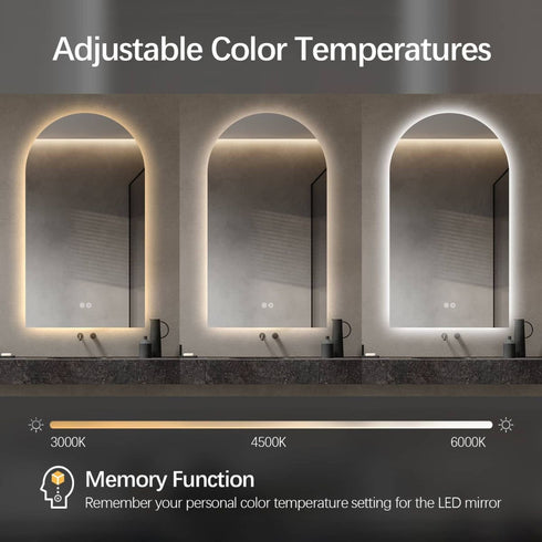 Solvi Frameless Arched LED Anti Fog Backlit Bathroom Mirror