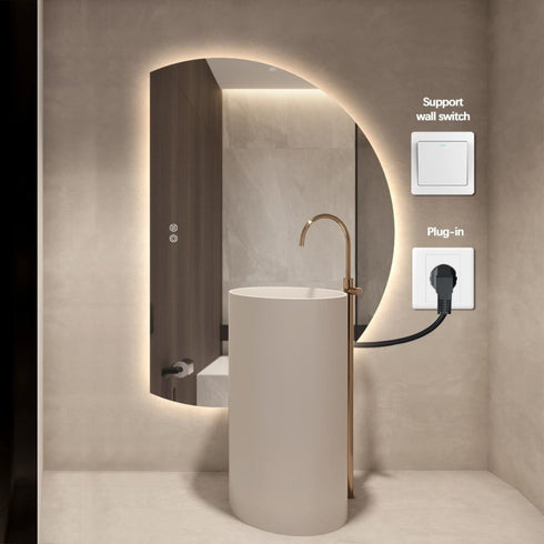 Brunswick Frameless Left Cut Moon Anti Fog Backlit LED Wall Mirror