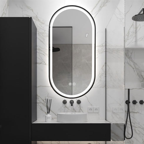 Daria Oval Frosted Edge LED Black Wall Mirror