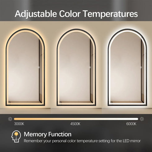 Elwood Arched Full Length Dimmable LED Black Standing Mirror