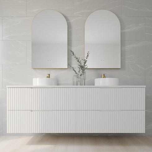 Allan Arched Brushed Gold Framed LED Bathroom Mirror with Wave Motion Sensor