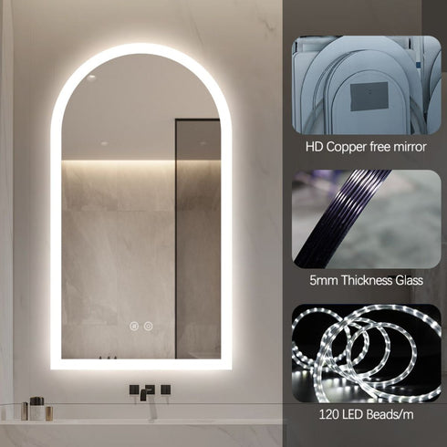 Winton Frameless Arched Frosted Anti Fog LED Bathroom Mirror