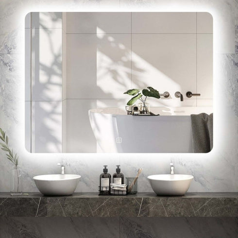 Ekaterina Rectangular Frameless Backlit LED Bathroom Mirror with Touch Switch