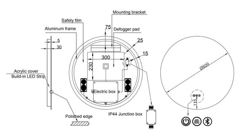 Alessio Anti-fog Backlit 3 Colour LED Round Bathroom Mirror With Optional Bluetooth