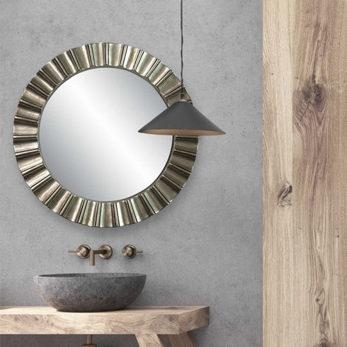 Marletta Antique Silver Round Wall Mirror