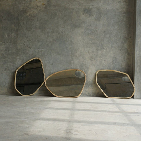 Indra Natural Rattan Pebble Wall Mirror - Organic Shape Light Beige Decorative Mirror