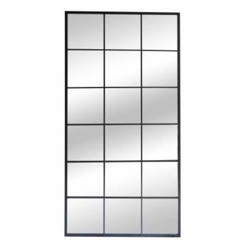 Uriah Full Length Black Frame Wall Mirror - Industrial Grid Window Frame Mirror