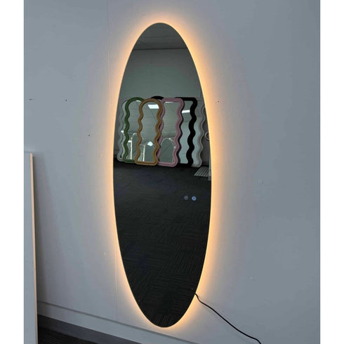 Tamworth Frameless Oval LED Wall Mirror - Tricolour Dimmable Glow Mirror