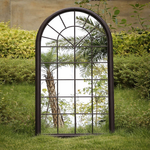 Pryce Arched Window Wall Mirror - Chocolate Frame Industrial Mirror