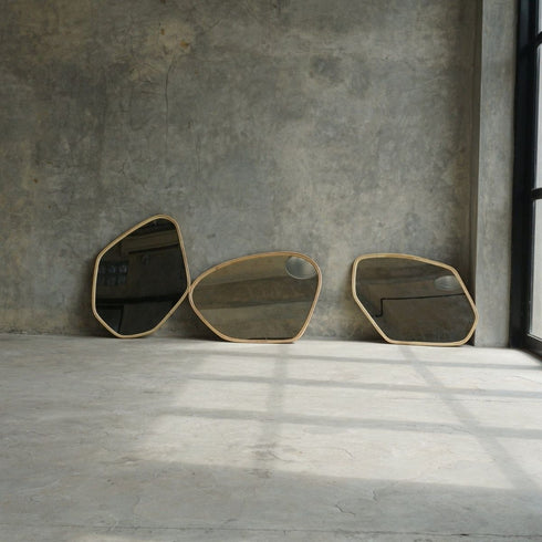 Onyx Natural Rattan Pebble Shape Wall Mirror - Light Beige Organic Decorative Mirror