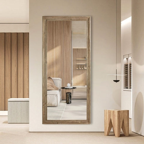 Jan Antique Wood Full Length Wall Mirror - Natural Freestanding Mirror