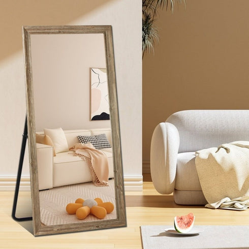 Jan Antique Wood Full Length Wall Mirror - Natural Freestanding Mirror