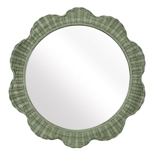 Yindi Rattan Scallop Green Round Wall Mirror