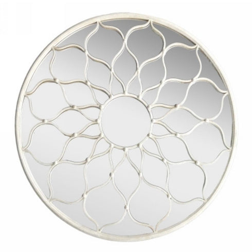 Viggo White Metal Round Wall Mirror - Decorative Pattern Frame Feature Mirror
