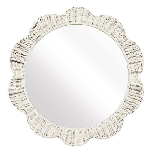 Yindi Rattan Scallop White Round Wall Mirror