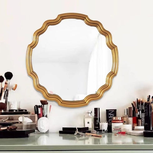 Soraya Vintage Wavy Round Wall Mirror Gold