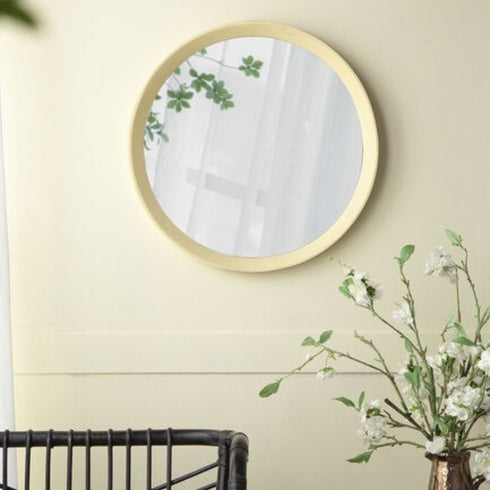 Mango cream Wood Round Mirror lifestyle