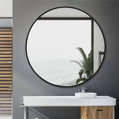 Elun Black Round Wall Mirror