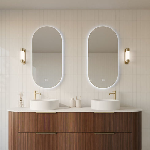 Cameryn Oval Anti-Fog LED Bathroom Mirror - Brushed Gold Frame with Optional Bluetooth Speaker