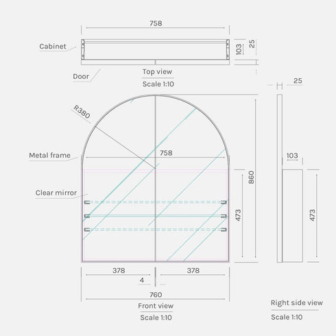 Amaris Antique Brass Arch Mirror Cabinet