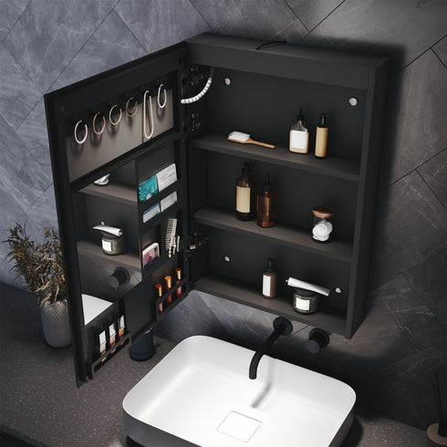 Dane Hemp Black LED Bathroom Cabinet with Makeup Storage Shelf