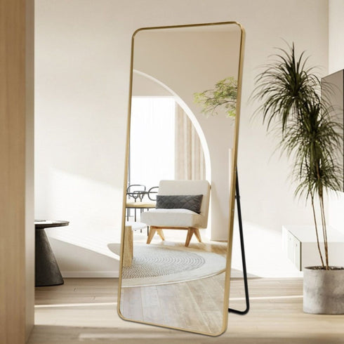 Vivian Aluminium Full Length Gold Wall Mirror - Modern Freestanding Mirror