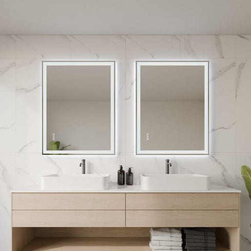 Raelene Anti-Fog Frontlit & Backlit LED Bathroom Mirror - Matte Black Frame with Optional Bluetooth Speaker