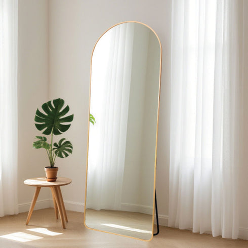 Ronan Gold Aluminium Arch Floor Mirror with Stand