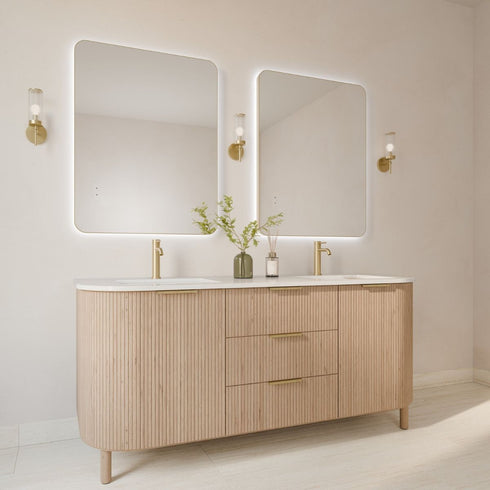 Graeme Rounded Corners Anti-fog Backlit LED Bathroom Mirror - Brushed Gold Frame with Wave Motion Sensor