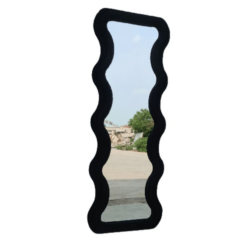 Auren Wavy Teddy Velvet Full Length Black Wall Mirror