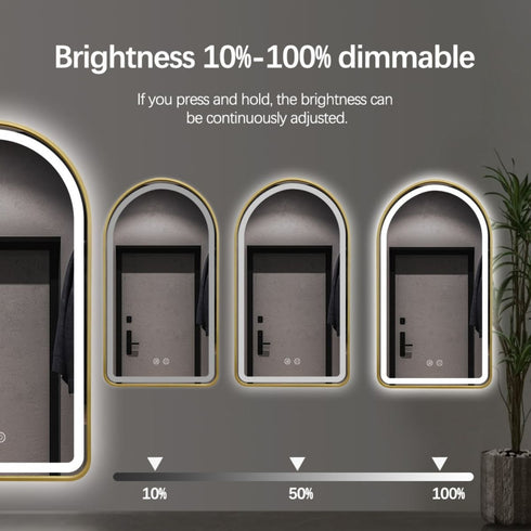 Byron Arched Frosted LED Gold Wall Mirror