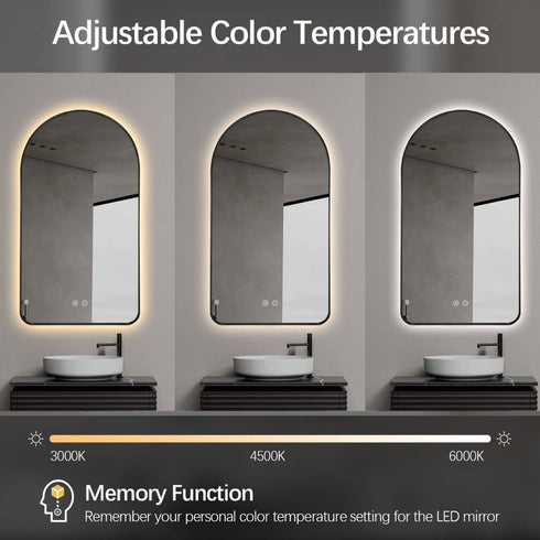 Tallow Arched Antifog Backlit LED Black Wall Mirror