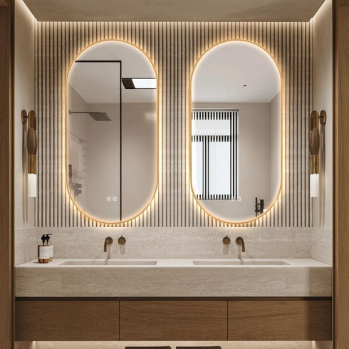 Maria Oval Frontlit LED Gold Bathroom Wall Mirror