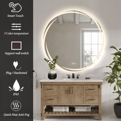 Banksia Frameless Frosted Antifog Right Cut Moon Frontlit LED Wall Mirror