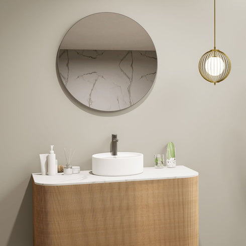 Meeray Aluminium Framed Brushed Gunmetal Round Bathroom Mirror