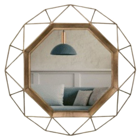 Bellara Geometric Gold Round Wall Mirror
