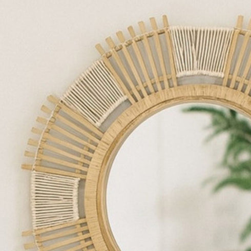 Susana Rattan Wall Mirror - Round Coastal Boho Mirror with Natural Frame