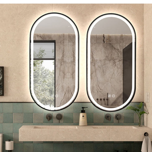 Daria Oval Frosted Edge LED Black Wall Mirror