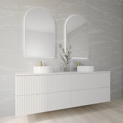 Allan Arched Brushed Gold Framed LED Bathroom Mirror with Wave Motion Sensor